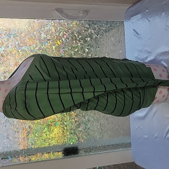 Y2k Vintage Juicy Couture Button Up Tshirt Cardigan Green & Navy Striped SZ:M - Picture 2 of 11